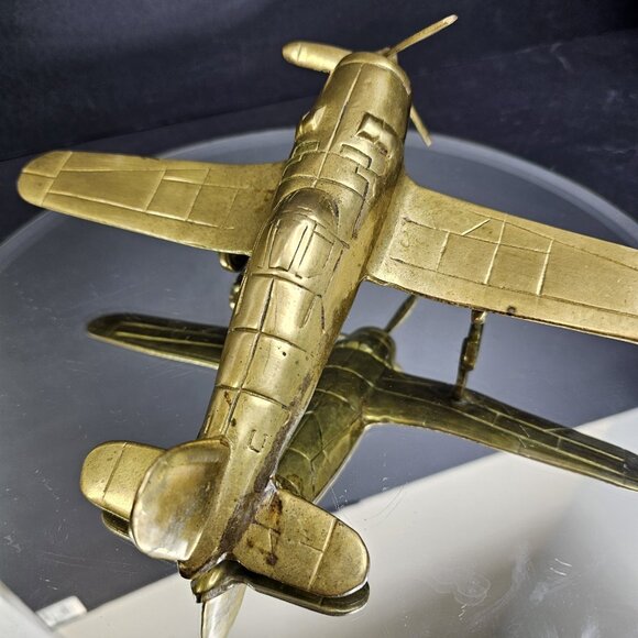 Vintage Brass Desk Collector Aviation Pilot Decor Air Plane Figure - Picture 3 of 10